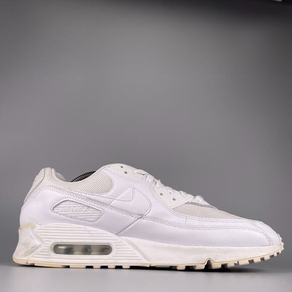 Nike Air Max 90 Men\'s 11.5 Triple White Running Shoes Athletic Sneakers Casual